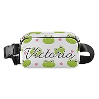 Custom Cute Frogs with Hearts Fanny Packs for Women Men Personalized Belt Bag with Adjustable Strap Customized Fashion Waist Packs Crossbody Bag Waist Pouch for Running Travelling