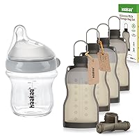 haakaa Gen.3 Natural Glass Baby Bottle&Breast Milk Storage Bag Set-Newborn Registry Essentials|BPA-Free|Breast Pump Bag