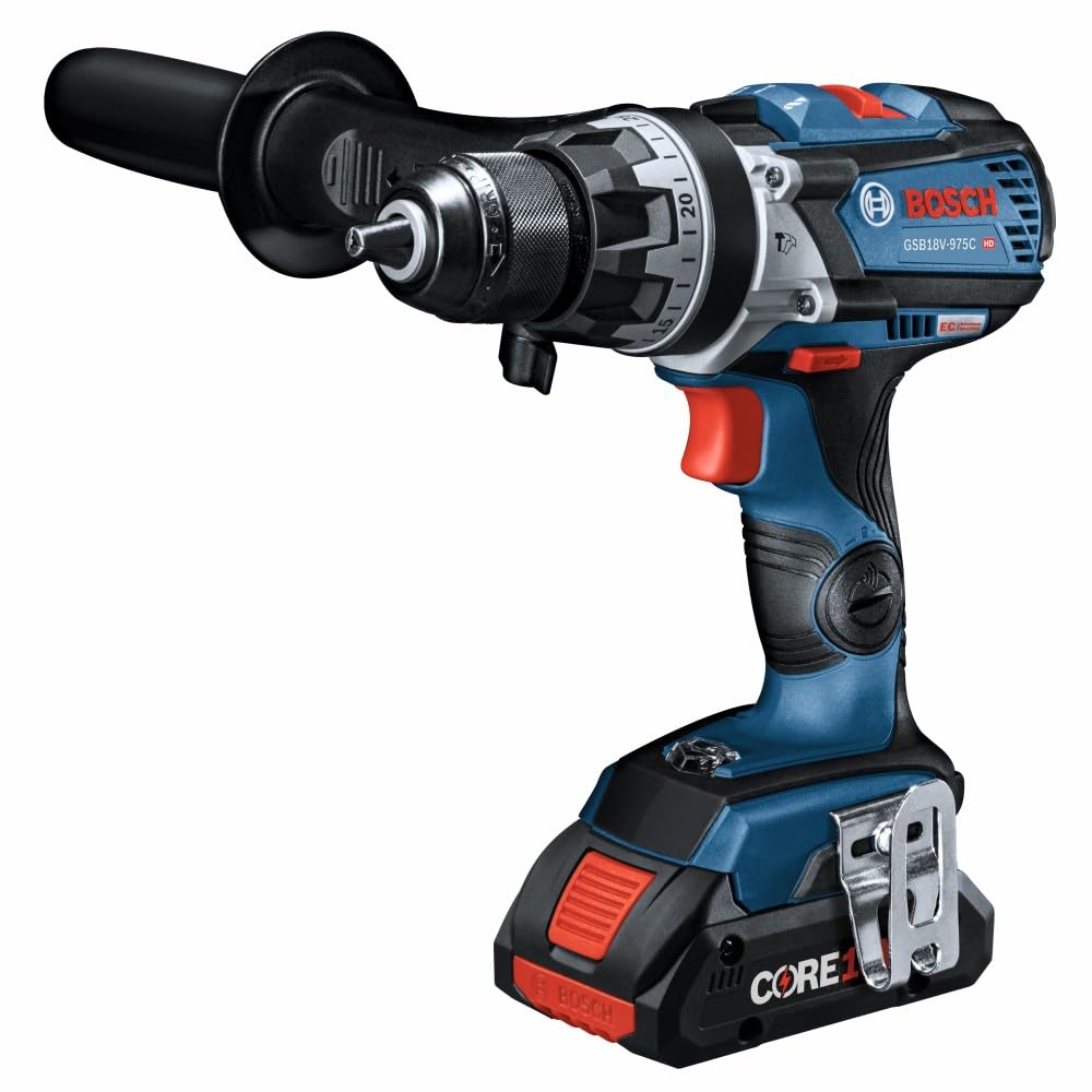 BOSCH GSB18V-975CB25 18V Brushless Connected-Ready 1/2 In. Hammer Drill/Driver Kit with (2) CORE18V® 4 Ah Advanced Power Batteries