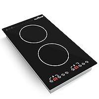 Nutrichef Induction Cooktop - 2 Glass Induction Burner Zones - Adjustable Temperature Settings - 1800W Electric Induction Cooker - Digital Touch Sensors - Induction Hot plate - 20.47 X 11.42 Inches