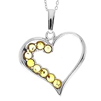 925 Sterling Silver & Genuine Baltic Amber Large Heart Pendant - AA245