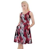 CowCow Womens Cocktail Party Dress Valentines Day Heart Pattern Knee Length Skater Dress with Pockets, XS-5XL