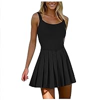 Womens Summer Casual Sleeveless Dress 2024 Pleated Tennis Shorts Dresses Build in Shorts Sundresses with Pockets
