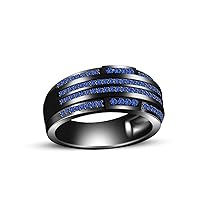 1/2 CT Round Cut Sapphire 14k Black Gold FN 925 Sterling Silver Engagement Wedding Men's Band Ring