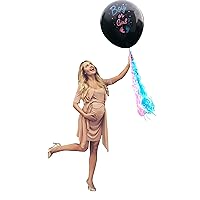 Gender Reveal Party Balloon Pop - Blue and Pink Confetti Gender Reveal Kit - XL Black Balloon Gender Reveal with Tassels - Boy or Girl Baby Gender Reveal Balloon Kit by Jolly Jon