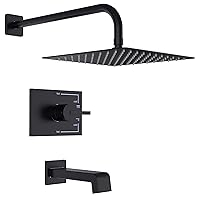 Shower Fixtures, Black Shower Faucet Set with 12 Inch Matte Black Shower Head and Tub Spout, Black Shower Head and Handle Set (Valve Included)