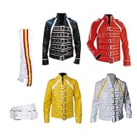 Mercury Costume Mens Pop Rock Star Concert Belted Costume 80s Rock Legend Costume Adults Lead Singer Yellow Jacket Outfit