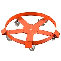 1250 LBS Capacity Drum Dolly, 55 Gallon Barrel Heavy Duty Dolly with 5 Caster Wheels, Trash Can Dolly Non-Tipping Hand, Orange Steel Frame Dolly