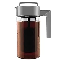 Takeya Patented Deluxe Cold Brew Coffee Maker with Grey Lid Airtight Pitcher, 1 Quart, Stone