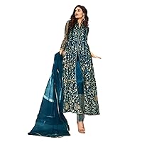 Indian woman's Girls Net Golden Cording & Sequin Front Cut Designer Anarkali Fancy Party Dress 3311