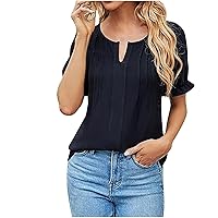 Women's V Neck Pleated Tops Sexy Casual T Shirt Trendy Puff Sleeve Loose Tunic Smocked Blouses 2024 Summer Clothes