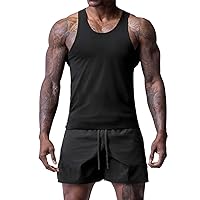 Men's Athletic Workout Breathable Muscle Tank Tops Quick Dry Lightweight Tight Fit Shirts Round Neck Sleeveless Shirt