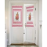 Sheer French Door Curtain Happy Mother's Day Carnations Cow Parent-Child Truck Pink Buffalo Plaid Semi Sliding Door Curtains Light Filtering Voile Front Door Glass Door Curtains, 1 Panel, 54x40 Inch