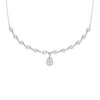 Certified 18K Gold Pear Pendant in Round Natural Diamond (1.2 ct) with White/Yellow/Rose Gold Chain Lavaliere Necklace for Women