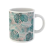 Coffee Mug Tropical Leaf Featuring Teal Green Palm and Monstera Plant 11 Oz Ceramic Tea Cup Mugs Best Gift Or Souvenir For Family Friends Coworkers