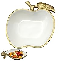 Fuition Decor - Gold and White Apple Candy Dish - Candy Bowl - Key Bowl - Decorative Nut Bowl - Gold Fruit Tray Candy Dish for Office Desk - Trinket Dish - Rosh Hashanah Bowls GWA