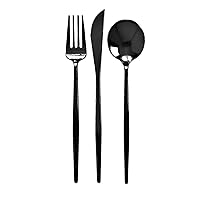 Silver Spoons Silverware Set | Plastic Flatware | Opulence Collection, 24 Servings, Black