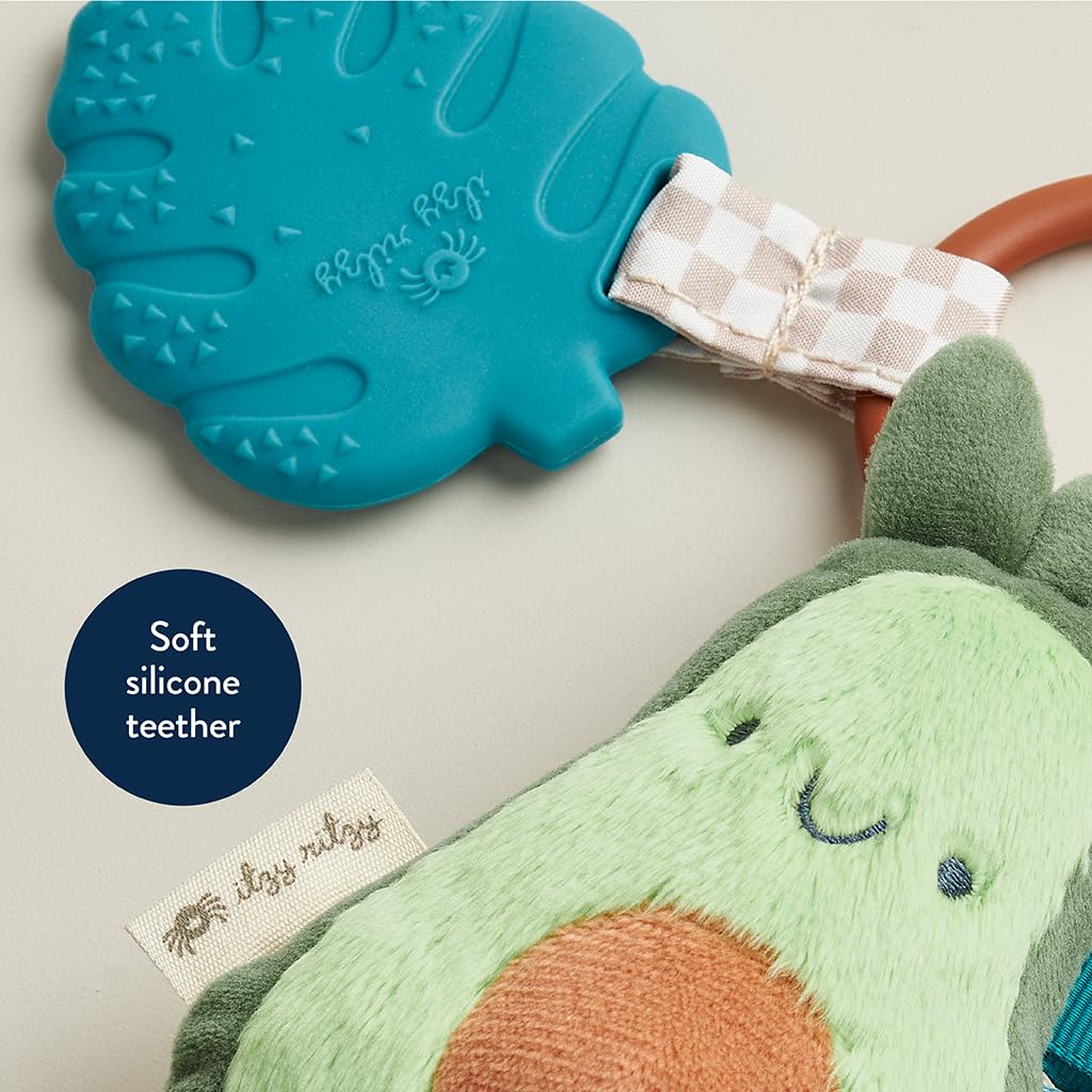 Itzy Ritzy Itzy Pal Infant Toy & Teether; Includes Lovey, Crinkle Sound, Textured Ribbons & Silicone Teether, Avocado