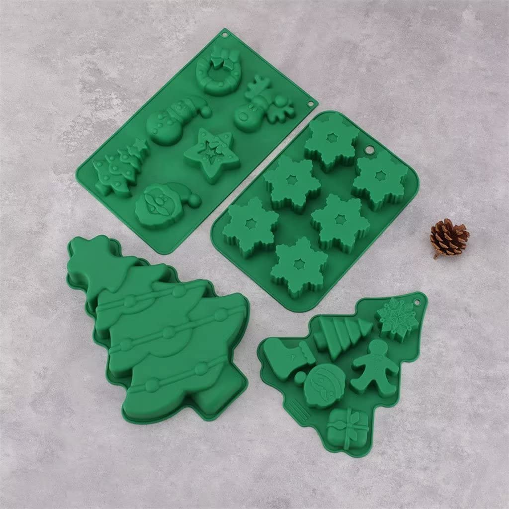 TAANI [5-Pack] Pouring Silicone Cake Model Christmas Tree 6-Hole Mold Baking Manual Baking Green
