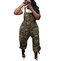 LETSVDO Women's Casual Camo Jumpsuit Cargo Demin Plus Size Camouflage Sleeveless Wide Leg Baggy Bib Jean Overalls Romper