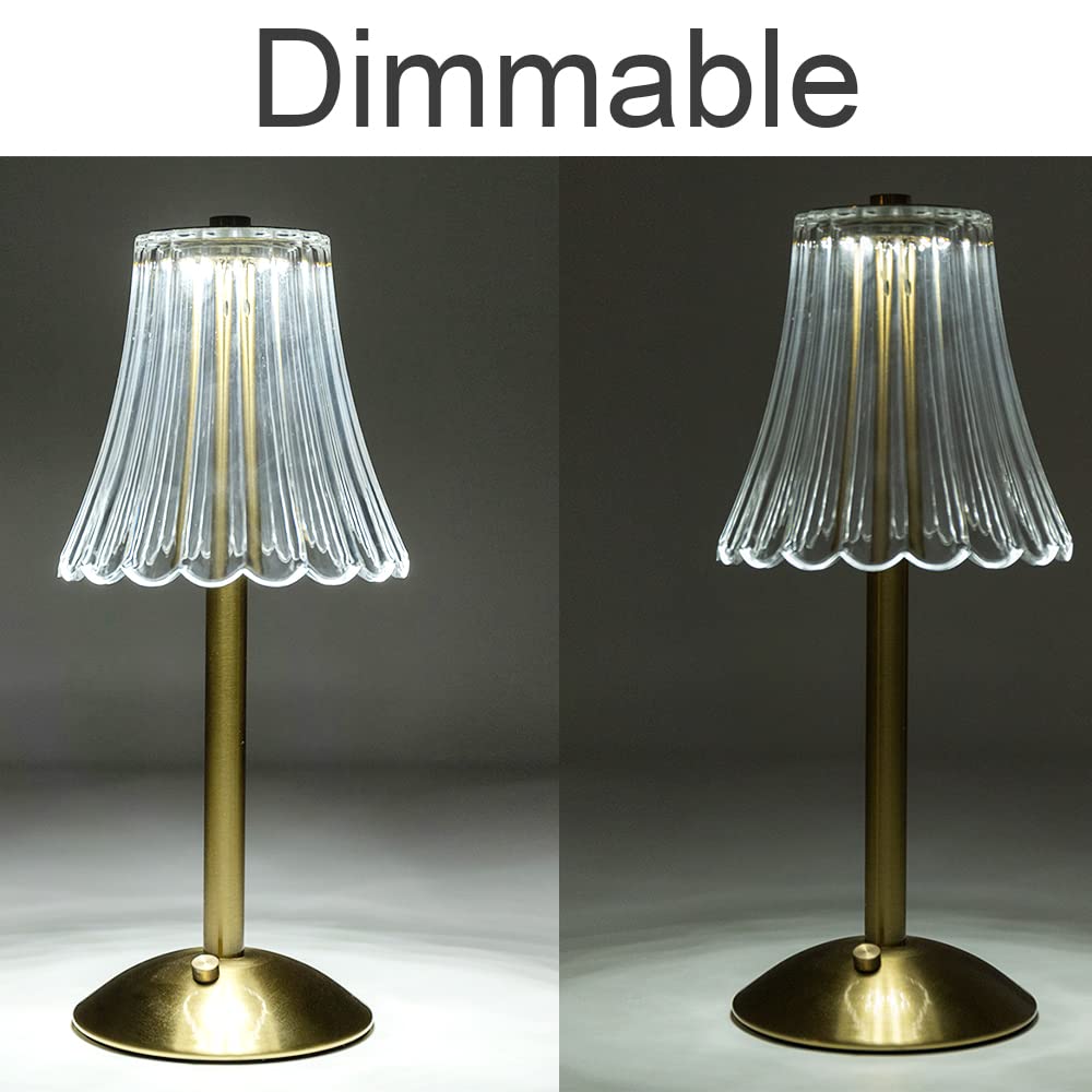 Cordless Table Lamps for Home,Table,Dining Room, Gold Rechargeable Lamps, USB Charge 12'' Tall LED Brass Portable Outdoor Indoor Table Lamp with Built-in Dimmer