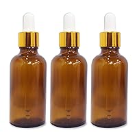 Amber Glass Bottles 2 oz with Golden Dropper & Funnel, Empty Bottles for Essential Oils, Perfume (3 Pack)