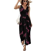 Ochsner Goes Pink Sleeveless Wrap V Neck Sleeveless Sundress Summer Flare Maxi Tank Dress for Women