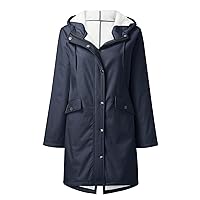 Rain Jacket Women Waterproof With Hood Winter Warm Long Sherpa Lined Raincoat Plus Size Hiking Outdoor Windbreaker