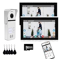 Wireless Video Intercom System Apartment 2 Units 10 Inches Touch Monitor Wired Video Doorbell System,Video Door Phone Kit,Indoor Outdoor Support Monitoring, Unlock, Dual Way Intercom for Home