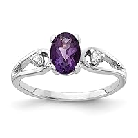 14k White Gold Polished Prong set 7x5mm Oval Amethyst Diamond ring Size 6 Jewelry for Women