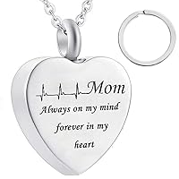 dad and mom Cremation Jewelry Cardiogram urn Necklace for Ashes Always in My Heart Memorial Necklace Ashes Keepsake Pendant (mom)