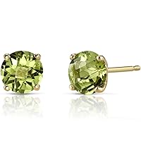 Peora 14K Yellow Gold Peridot Stud Earrings for Women, Genuine Gemstone Birthstone, Round Shape, 6mm, 1.75 Carats total, Friction Back