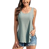 Womens Tank Tops Eyelet Embroidery Sleeveless Cami Scoop Neck Loose Casual Summer Camisole Shirts