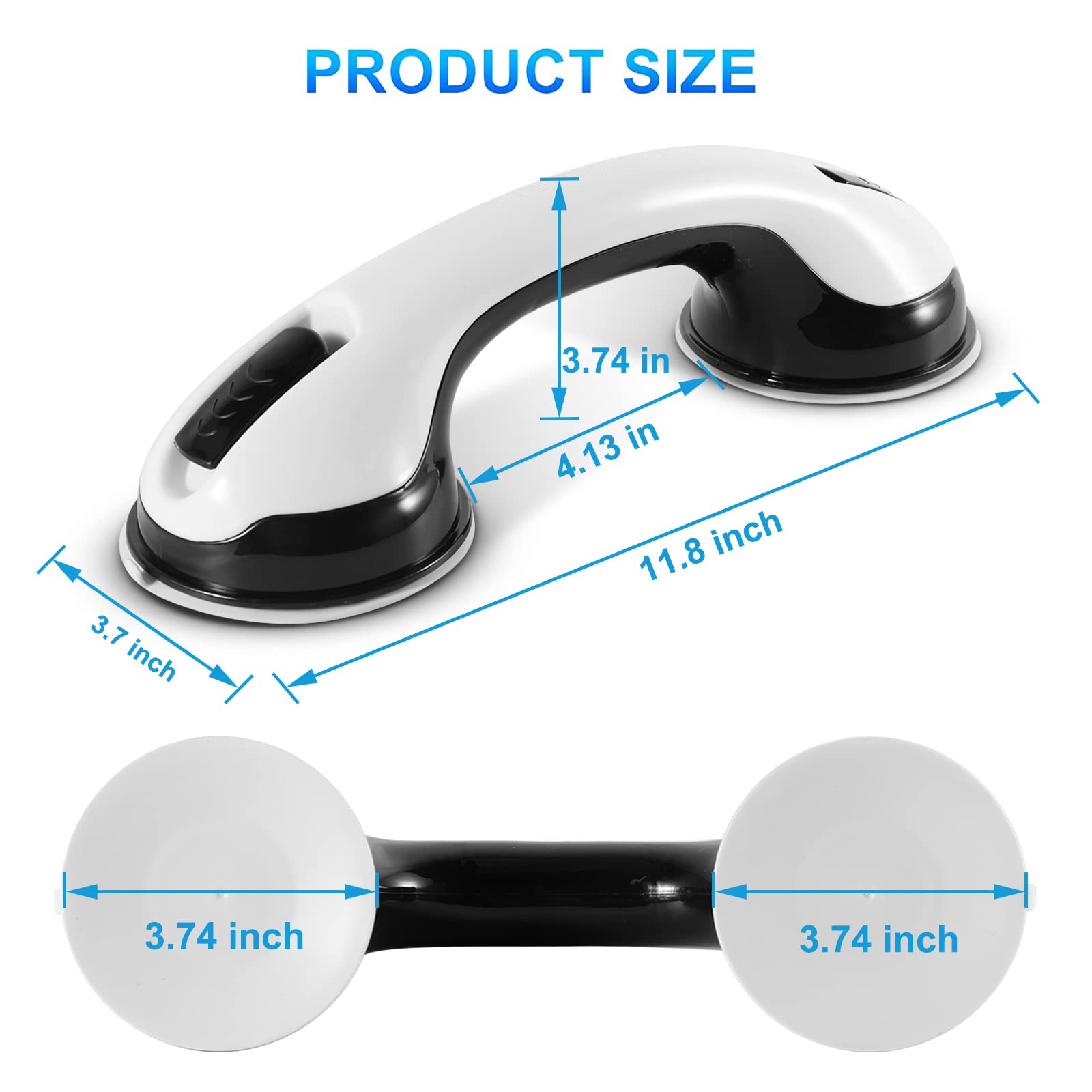 2PCS Shower Handles for Elderly Suction, Handicap Grab Bars for Bathubs and Showers, Bathroom Shower Grab Bar for Seniors with Strong Suction Cup for Wall, 12in Safety Support Handle
