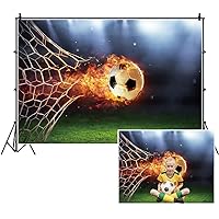 Passionate Soccer Backdrop 7x5ft Boys Football Theme Birthday Party Background Red Flame Soccer Ball Green Grass Kids Adults Sports Club Party Photography Props