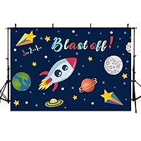MEHOFOTO Space Photo Background Cartoon Outer Space Blast Off Planet Starry Sky Rocket Ship Boy Birthday Party Backdrops Banner for Photography 7x5ft