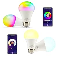 HVS Smart Light Bulbs,RGBW 2 Pack +Warm Cool White 2 Pack,9W A19 E26,APP Control,Work with Alexa/Google Assistant
