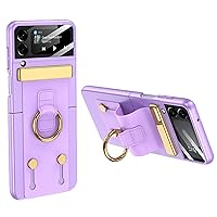 Case with Hinge Protection Metal Ring Kickstand Shockproof Small Screen Film Anti-Scratch Cover Slim Case for Samsung Galaxy Z Flip 4 2022,Purple