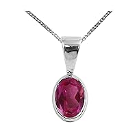 Beautiful Jewellery Company BJC® Solid 9ct White Gold Natural Pink Topaz Single Oval Solitaire Pendant 1.50ct & 9ct White Gold Curb Necklace Chain