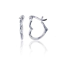 DECADENCE Sterling Silver Polished Heart Shape Hinged Hoop Earrings for Women | Hoop Earrings | Secure Snap Bar Closure | 14k Shiny Classic Earrings