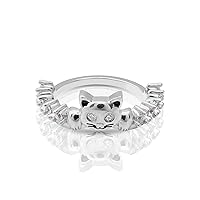 0.27CT Moissanite Cat Wedding Band 925 Sterling Silver Cute Kitten Kitty Cat Ring for Teen Girls Women Animal Pet Jewelry Stacking Rose Gold Finish Size 4 to 10