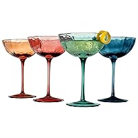 Vintage Crystal Champagne Coupe Gold Rim Octagon 8 Sides Angled Glasses | Set of 4 | 6 oz, Art Deco Rim Classic Cocktail Glassware - Martini, Cosmopolitan, Sidecar, Daiquiri | 1920s Style Goblets