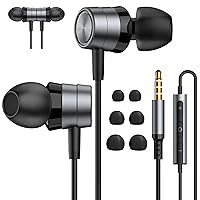 ENVEL Wired-Earbuds in-Ear-Headphones-with-Microphone, Earphones with HiFi Stereo Noise Isolation Wired Earphone, Lightweight, S/M/L Ear Bud Tips, 3.5mm Tangle-Free Cord (3.5mm Jack, Black&Grey)