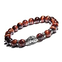 Tongari Mothers Day Gifts Bracelet for Men (Red Tiger Eye - Silver Buddha)