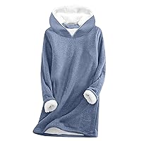 Womens Casual Winter Warm Fleece Sherpa Lined Hoodies Solid Pullover Hooded Sweatshirts Thick Pullover Jumper Tops