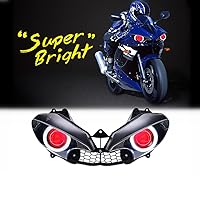 KT Headlight Assembly for R6 2003-2005 Red Demon Eyes Angel Eyes Custom Modified Motorcycle Front Head Lamp Dual High/Low Beam Sportbike DRL