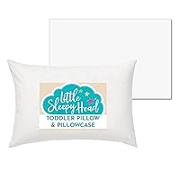 Little Sleepy Head Toddler Pillow for Kids (13 x 18) Bundle with Cozy White 100% Cotton Toddler Pillowcase - 2 Items