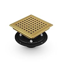 6 Inch Gold Shower Drain, SUS 304 Stainless Steel Floor Drain with Accessories, Shower Drain Cover Hair Catcher, Removable Quadrato Pattern Grate