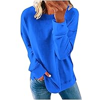 Women's Cute Oversized Crewneck Long Sleeve Sweatshirts Loose Fit Casual Solid Pullover Sweatshirt Tops Shirts