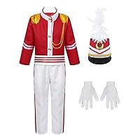 Kids Girl Boy Drum Major Costume Marching Band Uniform Toy Soldier Set Dress Up Role Playing Outfits